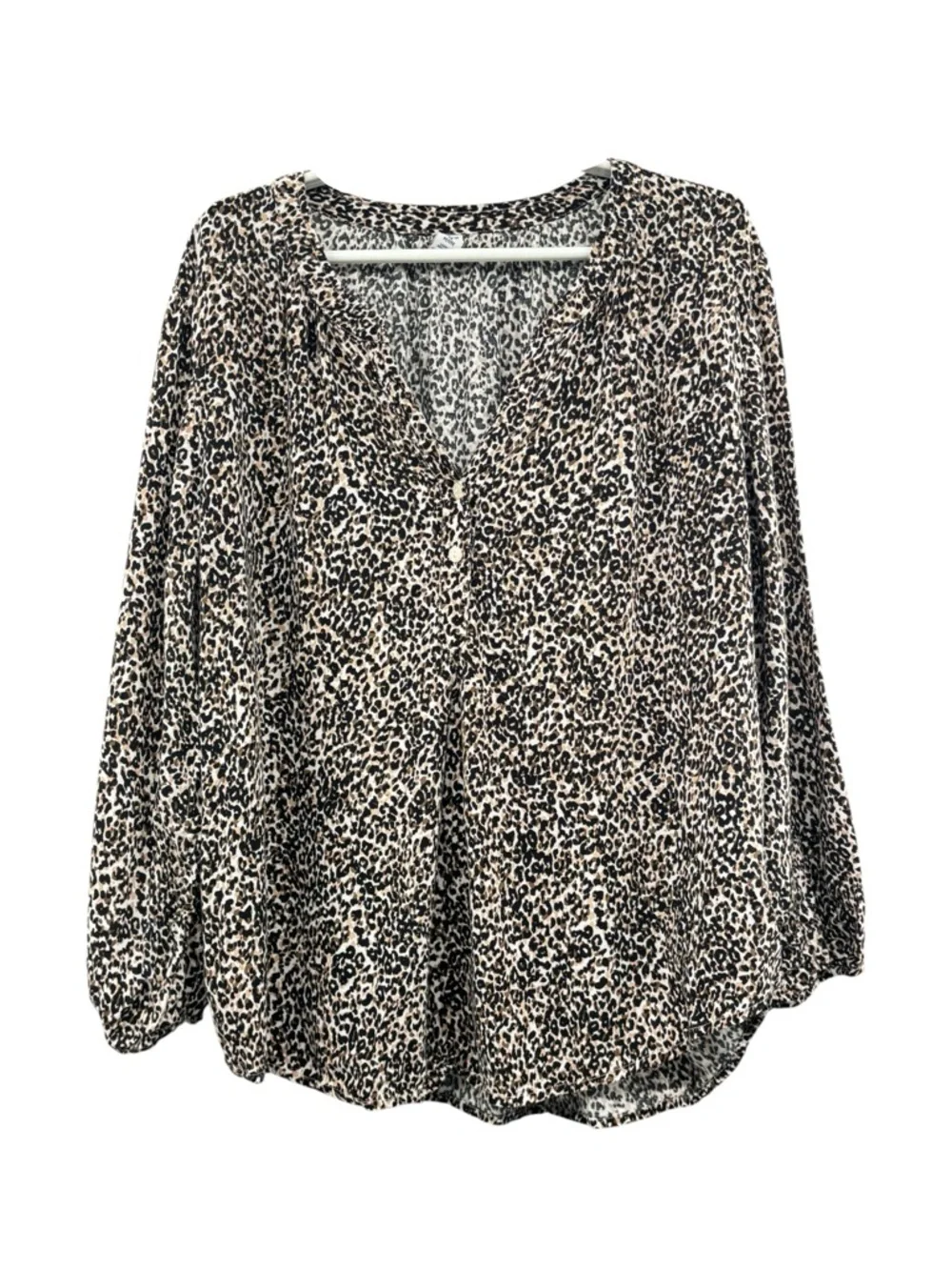 Old Navy Women’s Leopard Popover Open Neck Blouse - Black & Cream in Petite XL - Picture 3 of 13